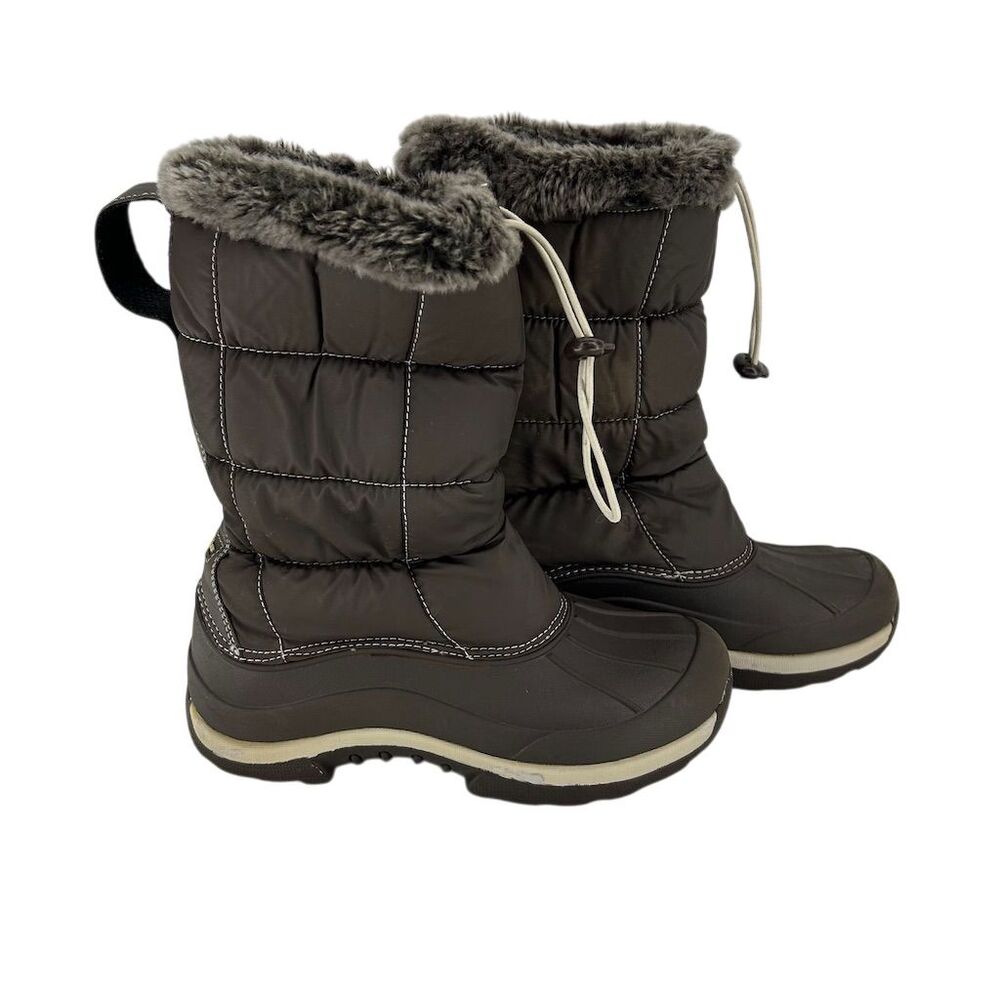 LL Bean Girls Winter Boots Size 4 Brown Quilted Primaloft Insulated Flaw Noted